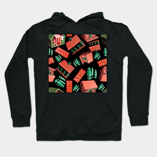 Jovielle Forest Birdhouses Tossed on Black 5748 Hoodie